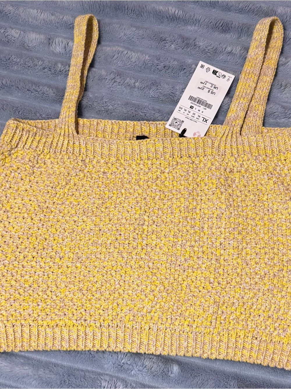Zara Knit Crop Top Yellow Beige Marl Womens Size XL New With Tags NWT